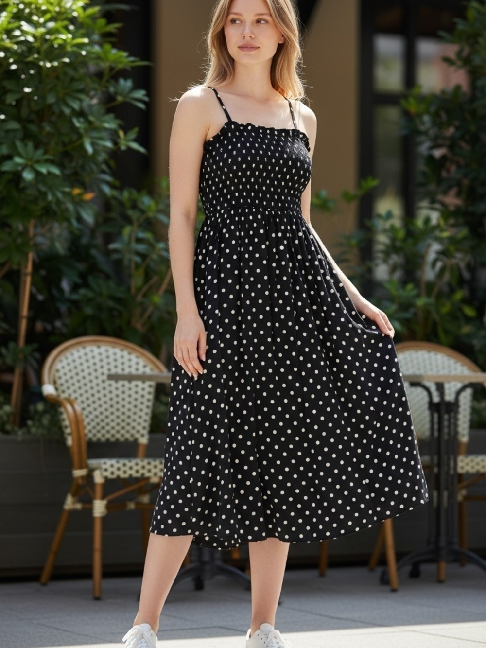 Old Navy Black and White Polka Dot Midi Dress Women's Size Small Summer Chic
